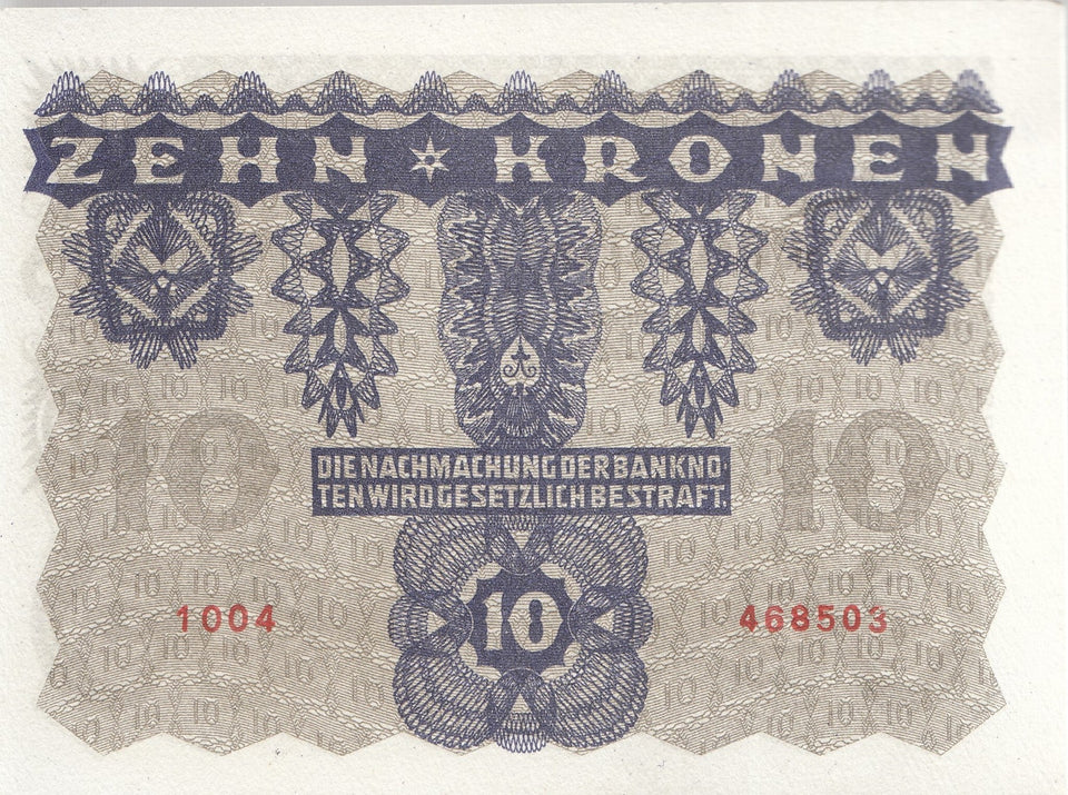 1922 10 KRONEN BANKNOTE AUSTRIA REF 1133 - World Banknotes - Cambridgeshire Coins