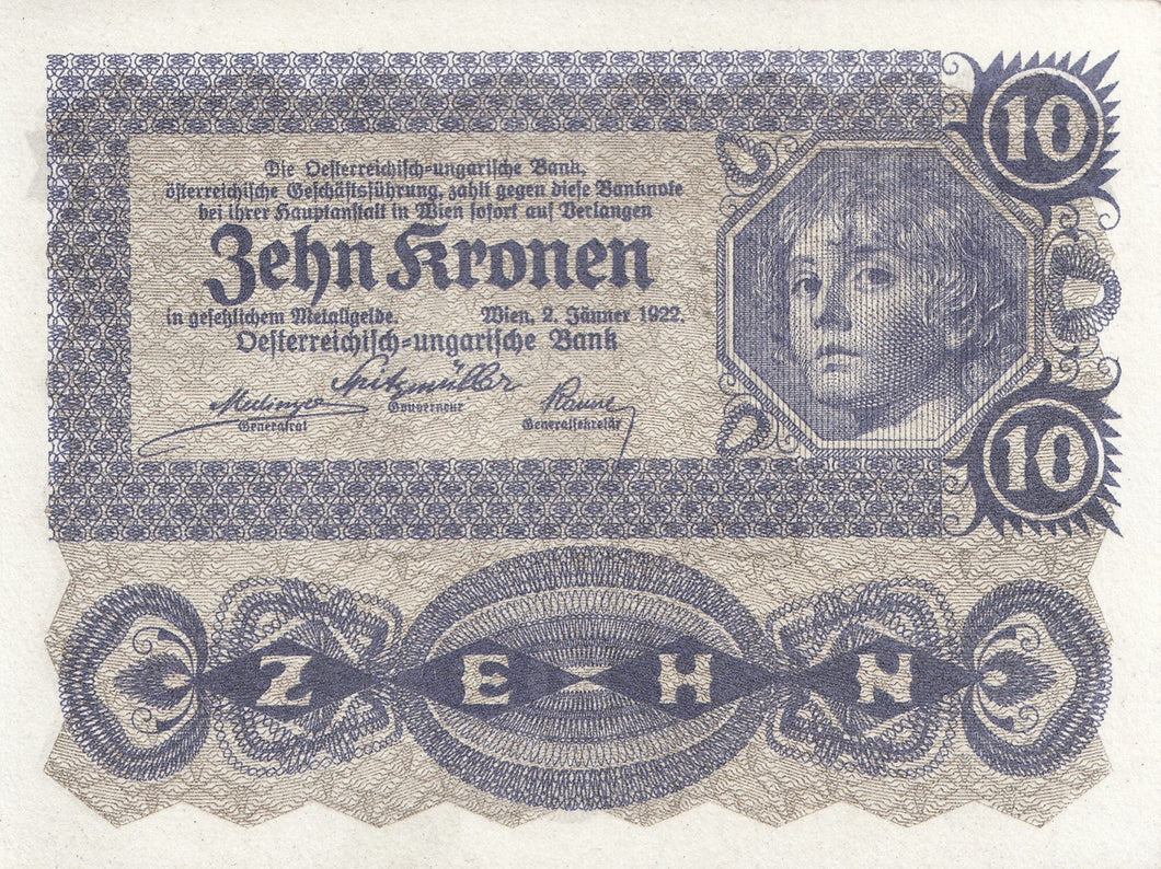 1922 10 KRONEN BANKNOTE AUSTRIA REF 1133 - World Banknotes - Cambridgeshire Coins