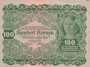 1922 100 KRONE BANKNOTE AUSTRIA REF 521 - World Banknotes - Cambridgeshire Coins
