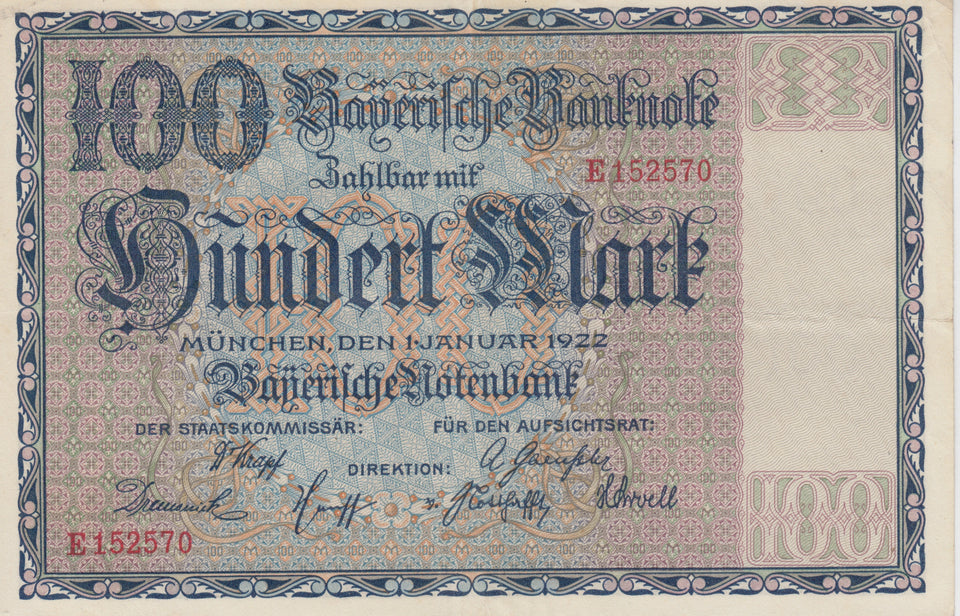 1922 100 MARK GERMAN BANKNOTE BADEN GERMANY REF 767 - World Banknotes - Cambridgeshire Coins