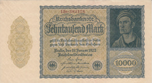 1922 10000 MARK GERMAN INFLATION BANKNOTE GERMANY REF 757 - World Banknotes - Cambridgeshire Coins