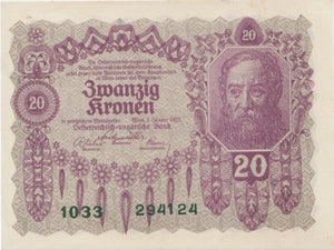 1922 20 KRONE BANKNOTE AUSTRIA REF 519 - World Banknotes - Cambridgeshire Coins