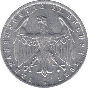 1922 3 MARK GERMANY - WORLD COINS - Cambridgeshire Coins