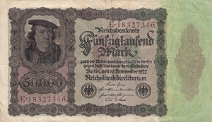 1922 50000 MARKS INFLATION ISSUE GERMANY REF 1099 - World Banknotes - Cambridgeshire Coins