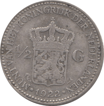 1922 SILVER HALF GUILDER NETHERLANDS - WORLD SILVER COINS - Cambridgeshire Coins