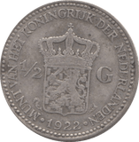 1922 SILVER HALF GUILDER NETHERLANDS - WORLD SILVER COINS - Cambridgeshire Coins