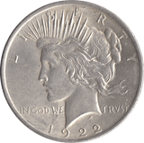 1922 SILVER PEACE DOLLAR USA - SILVER WORLD COINS - Cambridgeshire Coins