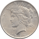 1922 SILVER PEACE DOLLAR USA - SILVER WORLD COINS - Cambridgeshire Coins