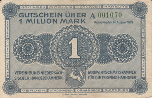 1923 1 MILLION REICHSMARK GERMAN BANKNOTE REF 223 - World Banknotes - Cambridgeshire Coins