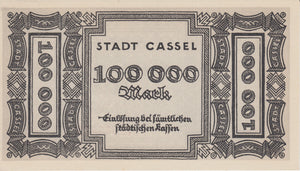 1923 100000 MARK GERMAN BANKNOTE TOWN OF CASSEL GERMANY REF 775 - World Banknotes - Cambridgeshire Coins