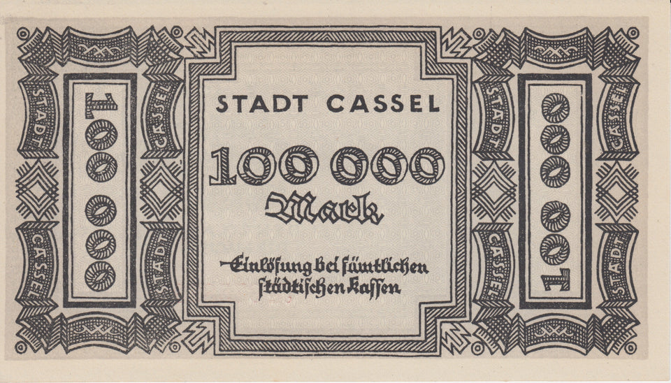 1923 100000 MARK GERMAN BANKNOTE TOWN OF CASSEL GERMANY REF 775 - World Banknotes - Cambridgeshire Coins