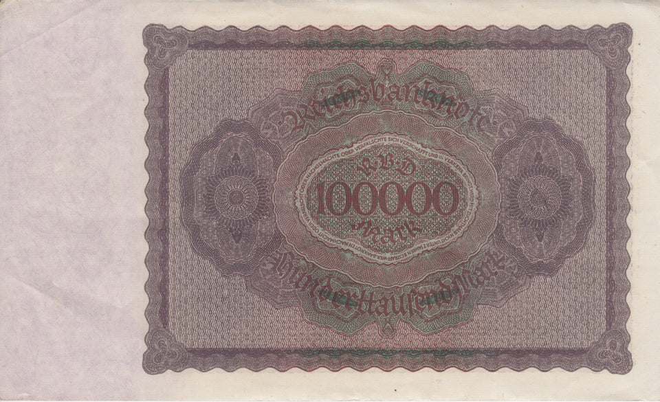 1923 100000 MARK INFLATION GERMAN BANKNOTE GERMANY REF 768 - World Banknotes - Cambridgeshire Coins