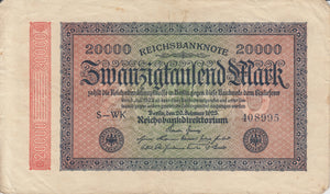 1923 20000 REICHSMARK GERMAN BANKNOTE REF 219 - World Banknotes - Cambridgeshire Coins