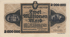 1923 2000000 MARK GERMAN BANKNOTE CREFFELD CITY GERMANY REF 778 - World Banknotes - Cambridgeshire Coins
