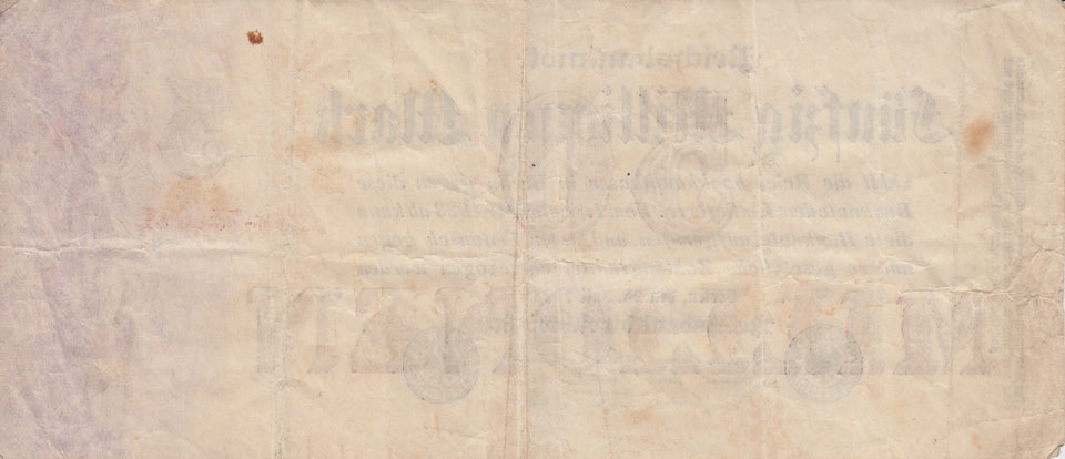 1923 50 MARK GERMAN INFLATION BANKNOTE GERMANY REF 763 - World Banknotes - Cambridgeshire Coins