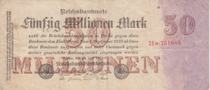 1923 50 MARK GERMAN INFLATION BANKNOTE GERMANY REF 763 - World Banknotes - Cambridgeshire Coins