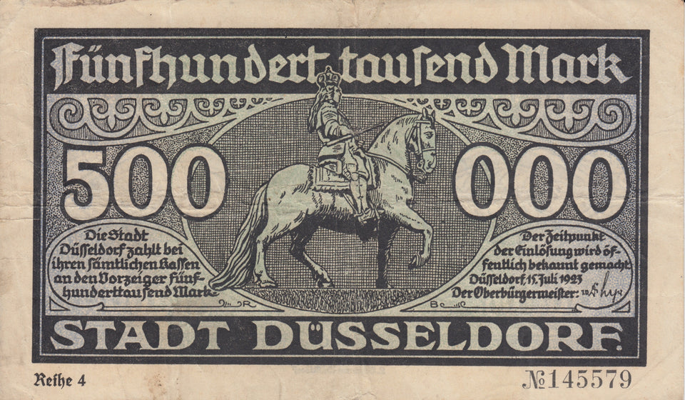 1923 500000 MARK GERMAN BANKNOTE DUSSELDORF GERMANY REF 777 - World Banknotes - Cambridgeshire Coins