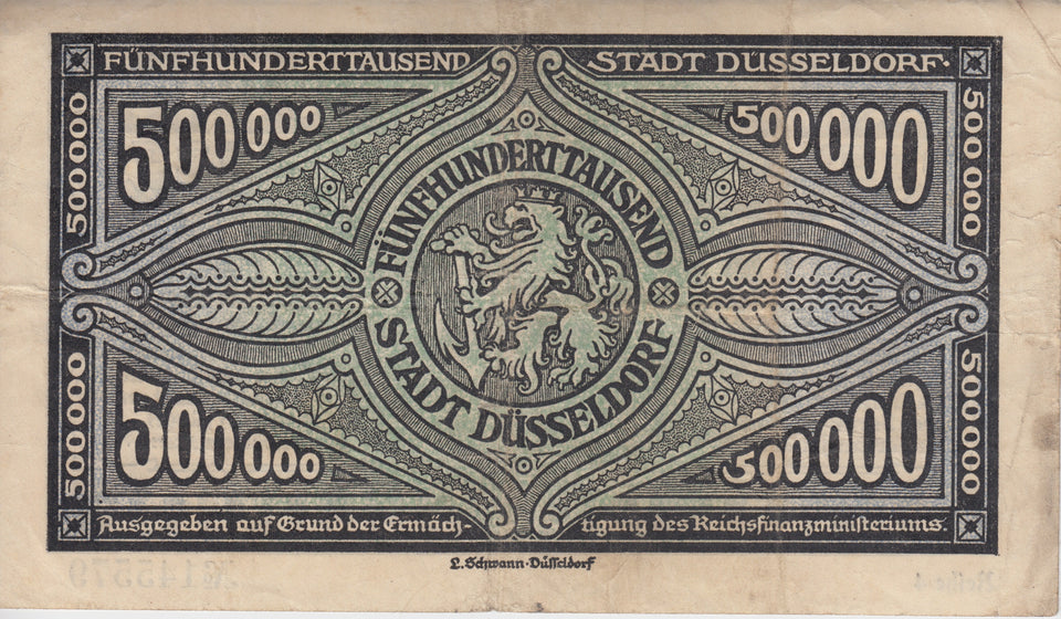 1923 500000 MARK GERMAN BANKNOTE DUSSELDORF GERMANY REF 777 - World Banknotes - Cambridgeshire Coins