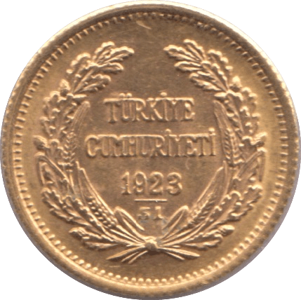1923 GOLD TURKEY 25 KURUS - Gold World Coins - Cambridgeshire Coins