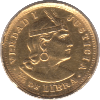 1923 PERU GOLD 1/5 LIBRA - Gold World Coins - Cambridgeshire Coins