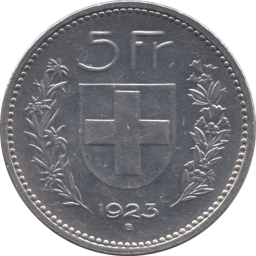 1923 SILVER 5 FRANCS SWITZERLAND - SILVER WORLD COINS - Cambridgeshire Coins