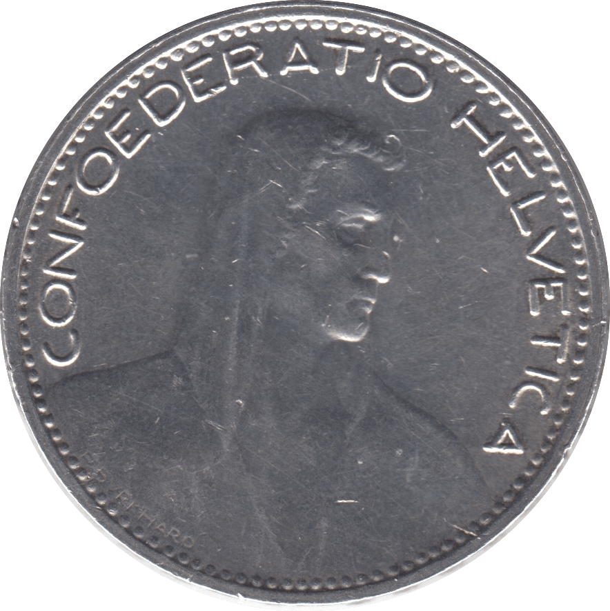 1923 SILVER 5 FRANCS SWITZERLAND - SILVER WORLD COINS - Cambridgeshire Coins