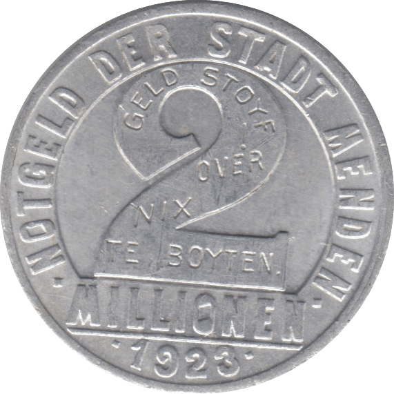 1923 TWO MILLION MARK MENDEN - WORLD COINS - Cambridgeshire Coins