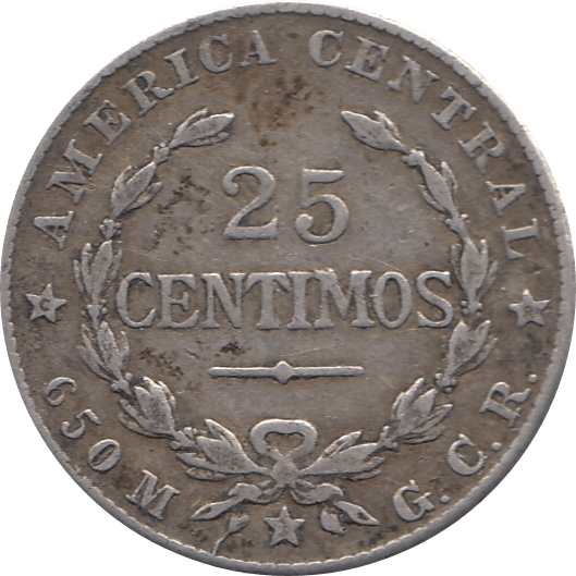 1924 SILVER 25 CENTIMOS COSTA RICA REF H75 - WORLD SILVER COINS - Cambridgeshire Coins