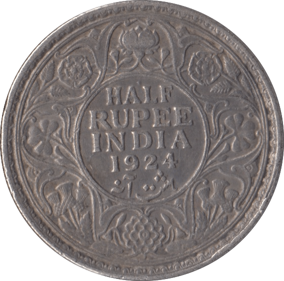 1924 SILVER INDIA 1/2 RUPEE - SILVER WORLD COINS - Cambridgeshire Coins