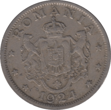 1924 TWO LEI ROMANIA - WORLD COINS - Cambridgeshire Coins