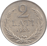1925 SILVER 2 LATI LATVIA - SILVER WORLD COINS - Cambridgeshire Coins