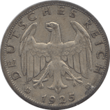 1925 SILVER ONE MARK GERMANY - SILVER WORLD COINS - Cambridgeshire Coins