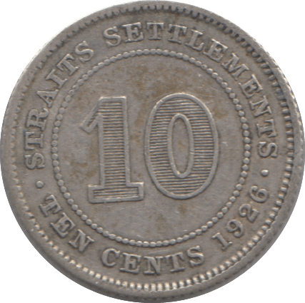 1926 TEN CENTS STRAIT SETTLEMENTS SILVER - SILVER WORLD COINS - Cambridgeshire Coins