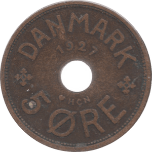 1927 5 ORE DENMARK - WORLD COINS - Cambridgeshire Coins