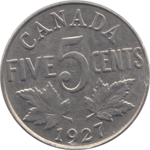 1927 FIVE CENTS CANADA - WORLD COIN - Cambridgeshire Coins