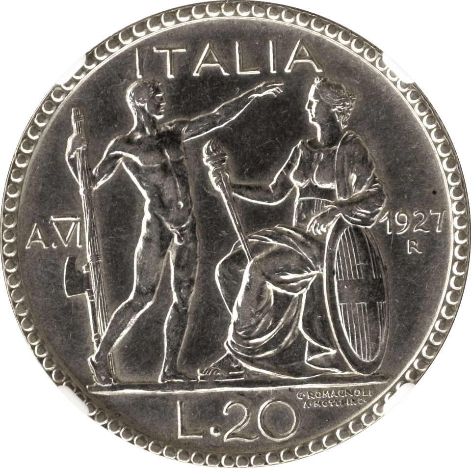 1927 R VI ITALY 20L (NGC) AU DETAILS - NGC CERTIFIED COINS - Cambridgeshire Coins