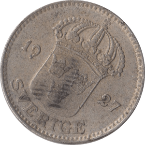 1927 SILVER 25 ORE SWEDEN - WORLD SILVER COINS - Cambridgeshire Coins