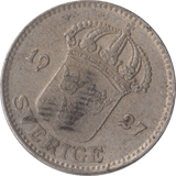 1927 SILVER 25 ORE SWEDEN - WORLD SILVER COINS - Cambridgeshire Coins