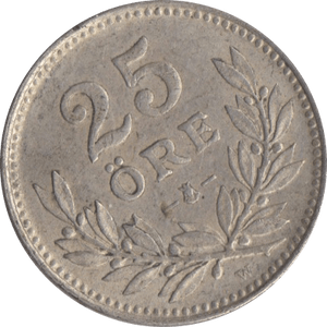 1927 SILVER 25 ORE SWEDEN - WORLD SILVER COINS - Cambridgeshire Coins