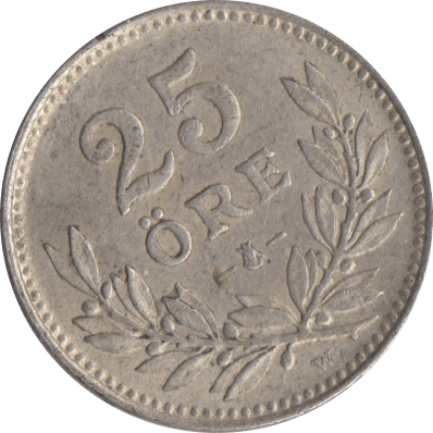 1927 SILVER 25 ORE SWEDEN - WORLD SILVER COINS - Cambridgeshire Coins