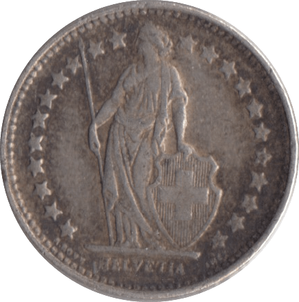 1927 SILVER SWISS 1/2 FRANC - SILVER WORLD COINS - Cambridgeshire Coins