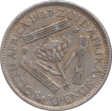 1927 SOUTH AFRICA SILVER THREEPENCE - SILVER WORLD COINS - Cambridgeshire Coins