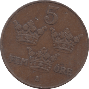 1928 5 ORE SWEDEN - WORLD COINS - Cambridgeshire Coins