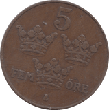 1928 5 ORE SWEDEN - WORLD COINS - Cambridgeshire Coins