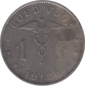 1928 BELGIUM 1 FRANCS - WORLD COINS - Cambridgeshire Coins