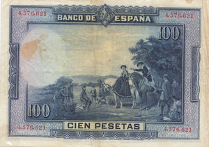 1928 CIEN PESETAS MADRID BANKNOTE REF 1363 - World Banknotes - Cambridgeshire Coins
