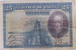1928 EL BANCO DE ESPAŃA 25 PESETAS BANKNOTE REF 1450 - World Banknotes - Cambridgeshire Coins