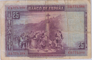 1928 EL BANCO DE ESPAŃA 25 PESETAS BANKNOTE REF 1450 - World Banknotes - Cambridgeshire Coins