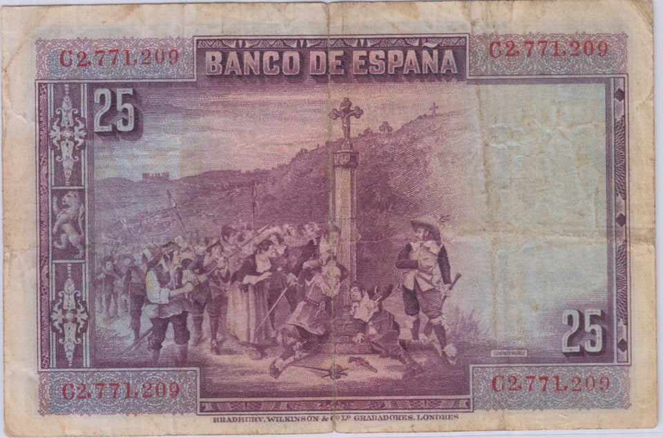 1928 EL BANCO DE ESPAŃA 25 PESETAS BANKNOTE REF 1450 - World Banknotes - Cambridgeshire Coins