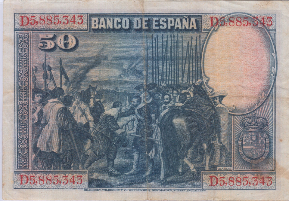 1928 EL BANCO DE ESPAŃA 50 PESETAS BANKNOTE REF 1449 - World Banknotes - Cambridgeshire Coins